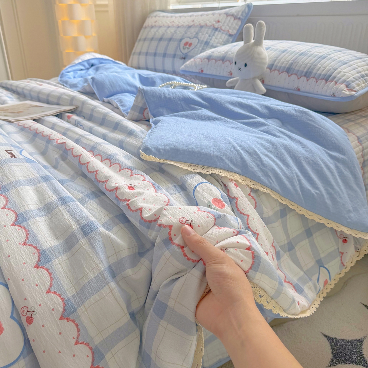 91家纺网 家纺一手货源 找家纺 悠米悠家 2026春夏新款木棉双层纱单夏被夏凉被空调被 告白气球