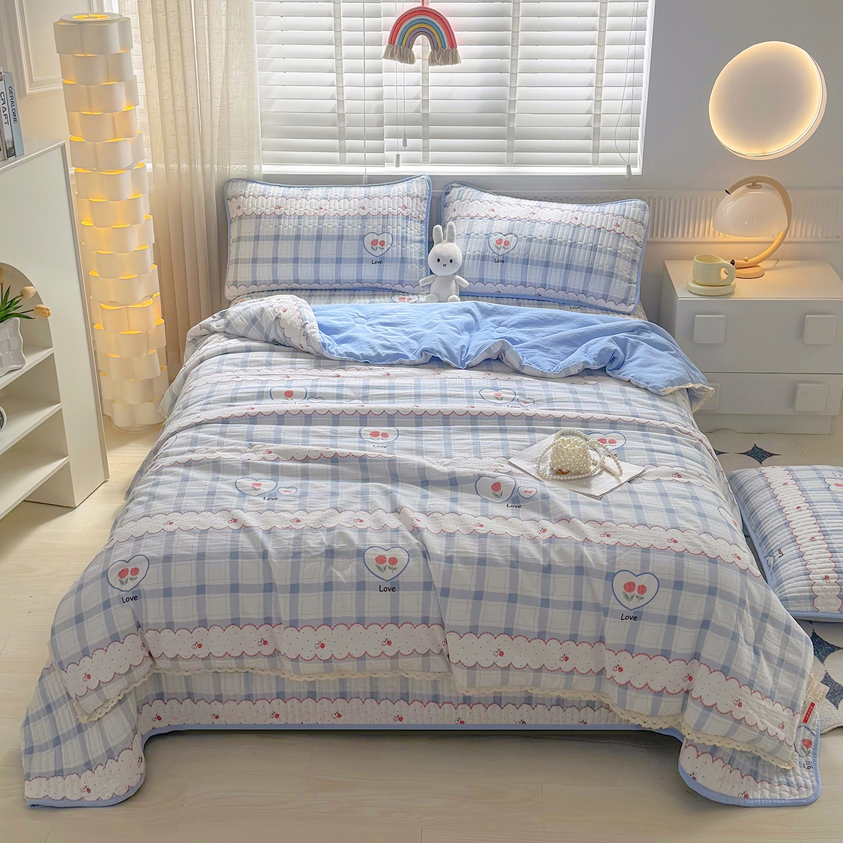 91家纺网 家纺一手货源 找家纺 悠米悠家 2026春夏新款木棉双层纱单夏被夏凉被空调被 告白气球