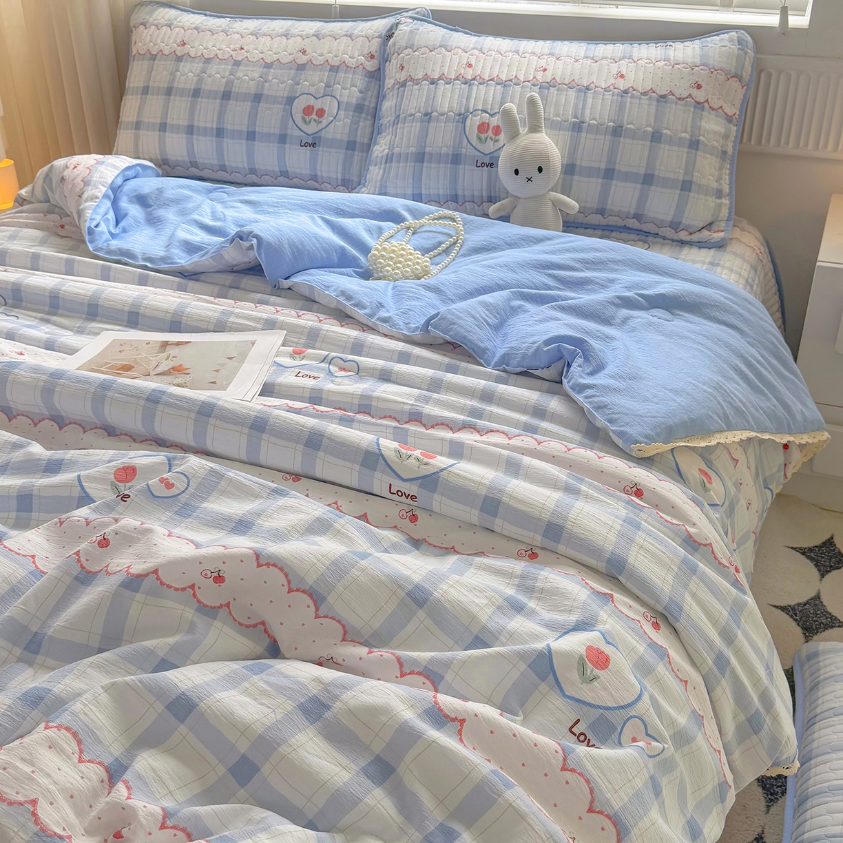 91家纺网 家纺一手货源 找家纺 悠米悠家 2026春夏新款木棉双层纱单夏被夏凉被空调被 告白气球