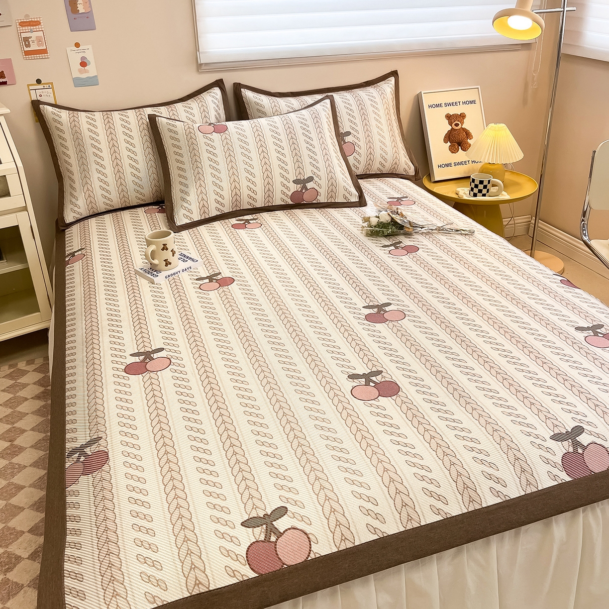 91家纺网 家纺一手货源 找家纺 懒猫家纺 2026春夏新款600D数码印花冰藤凉席席子-床席款 硕果