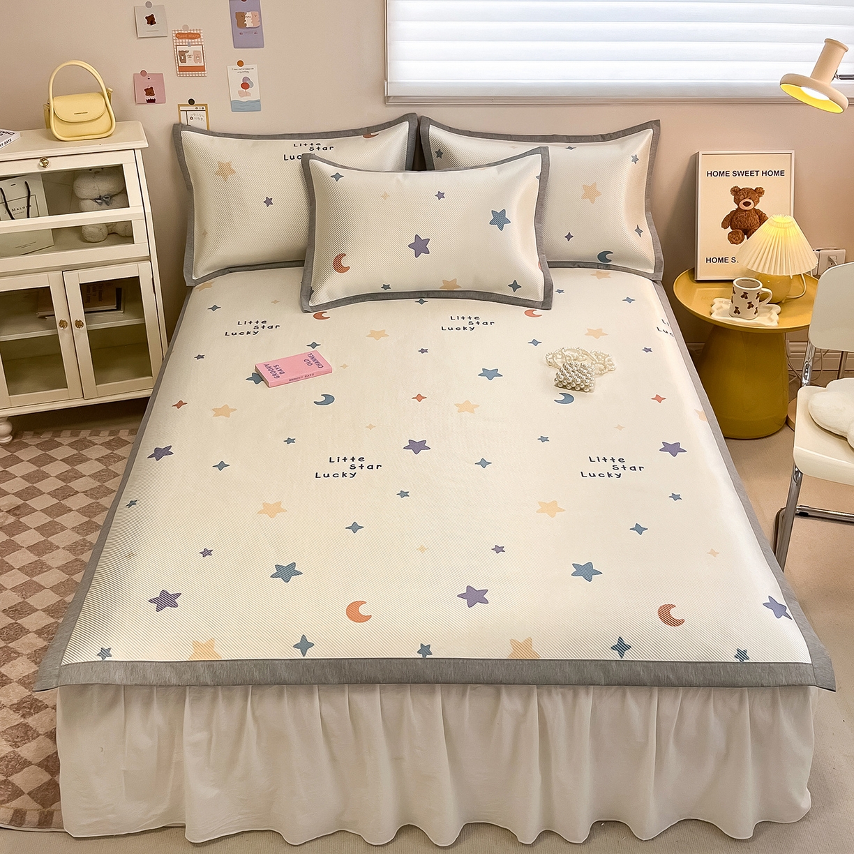 91家纺网 家纺一手货源 找家纺 懒猫家纺 2026春夏新款600D数码印花冰藤凉席席子-床席款 小星愿