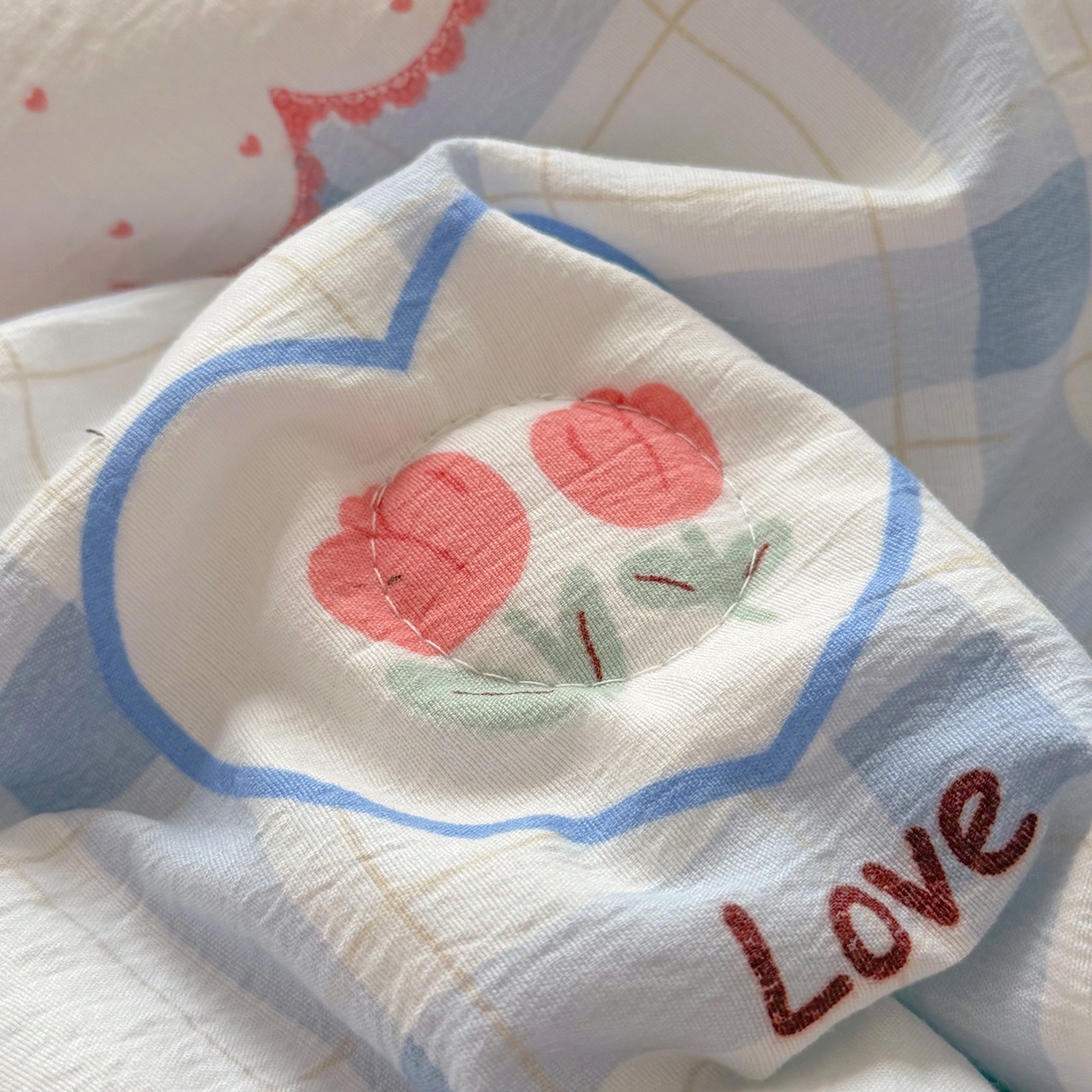 91家纺网 家纺一手货源 找家纺 悠米悠家 2026春夏新款木棉双层纱单夏被夏凉被空调被 告白气球