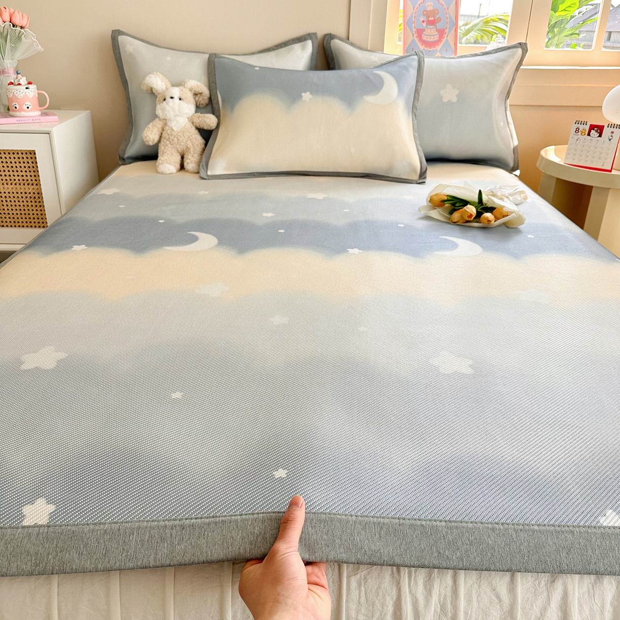 懒猫家纺 2026春夏新款600D数码印花冰藤凉席席子-床席款 星月