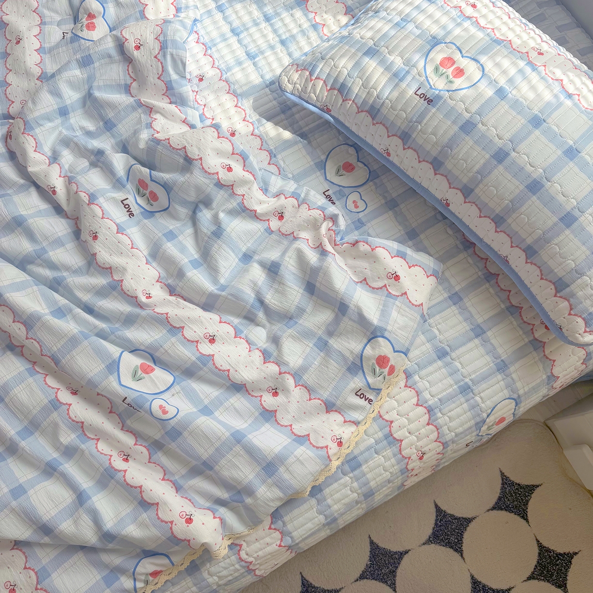 91家纺网 家纺一手货源 找家纺 悠米悠家 2026春夏新款木棉双层纱单夏被夏凉被空调被 告白气球