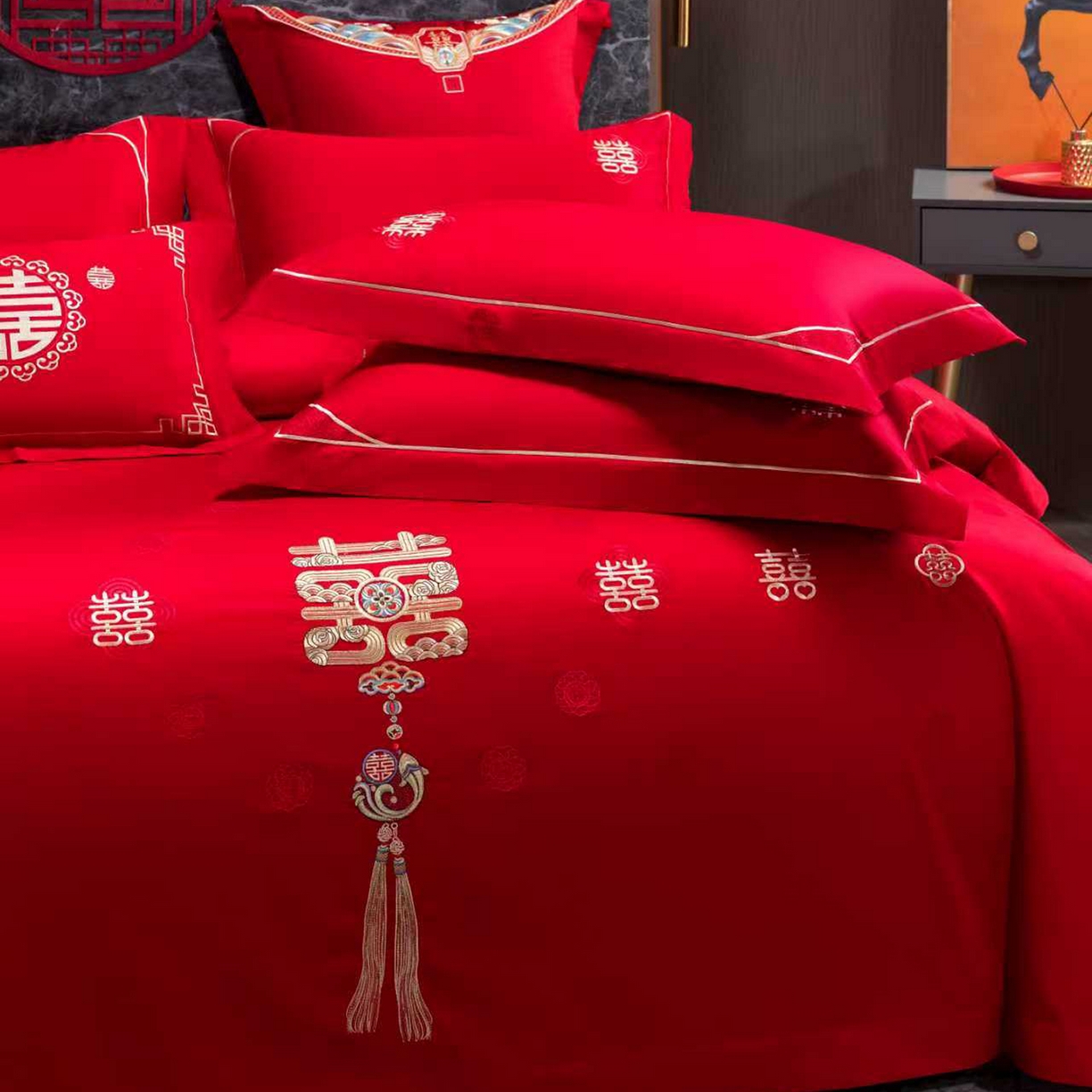 91家纺网 家纺一手货源 找家纺 （总）蒂爵 2026年100支婚庆长绒棉纯棉时尚小红书爆款刺绣婚庆四件套多件套280系列