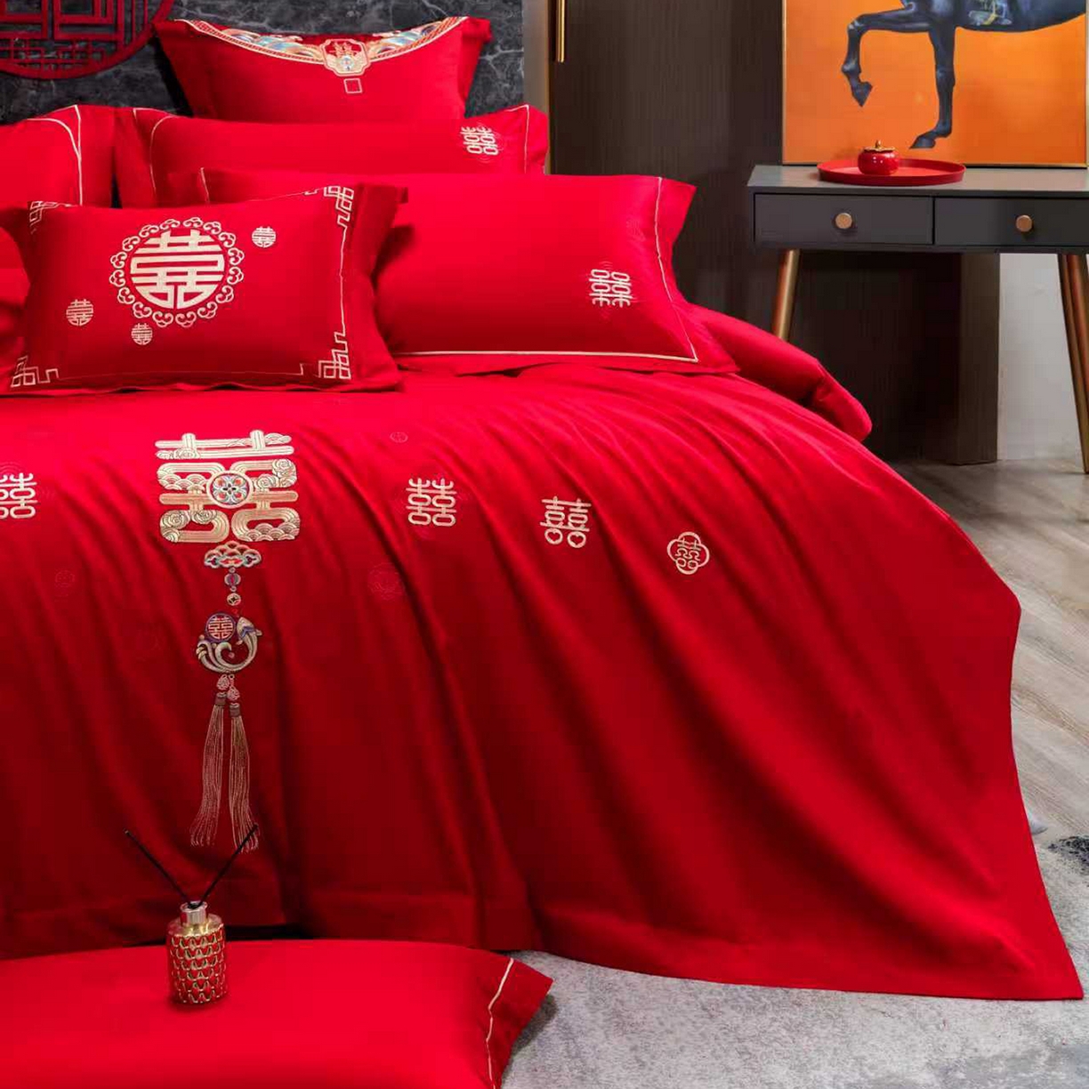 91家纺网 家纺一手货源 找家纺 （总）蒂爵 2026年100支婚庆长绒棉纯棉时尚小红书爆款刺绣婚庆四件套多件套280系列