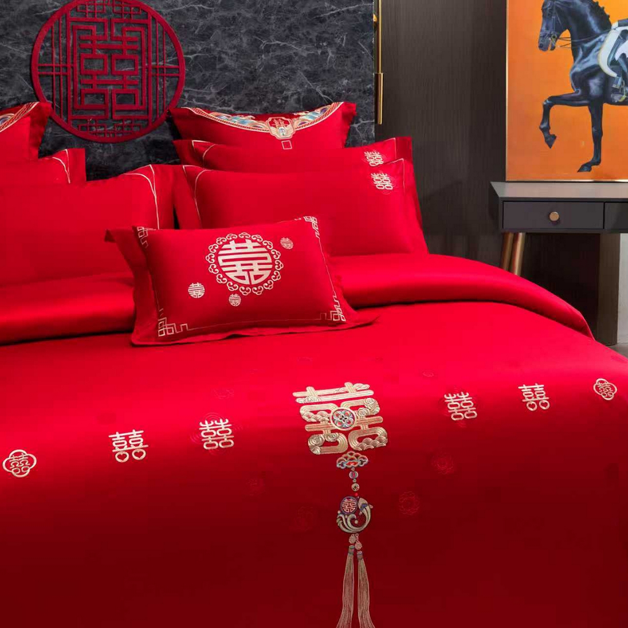 91家纺网 家纺一手货源 找家纺 （总）蒂爵 2026年100支婚庆长绒棉纯棉时尚小红书爆款刺绣婚庆四件套多件套280系列