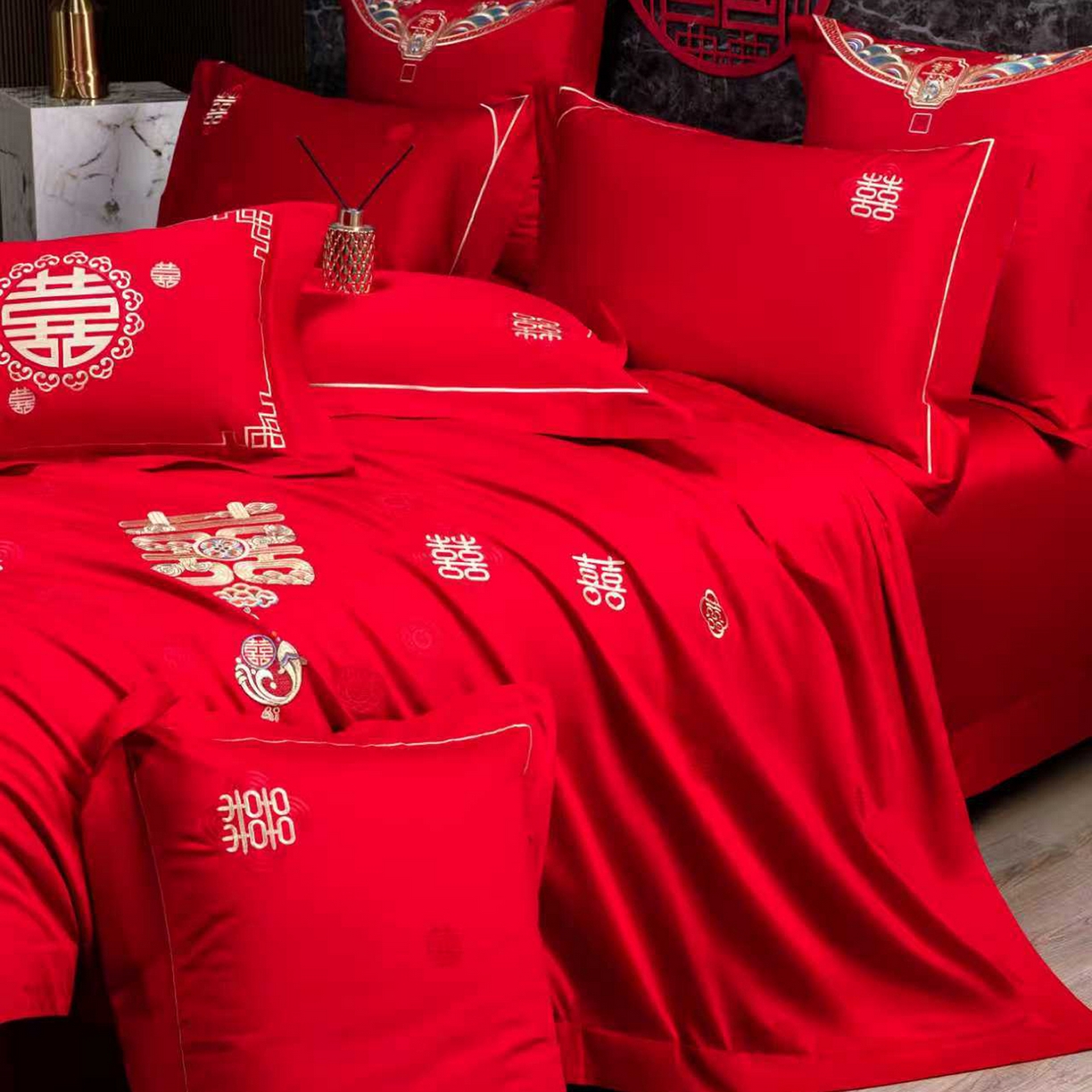 91家纺网 家纺一手货源 找家纺 （总）蒂爵 2026年100支婚庆长绒棉纯棉时尚小红书爆款刺绣婚庆四件套多件套280系列