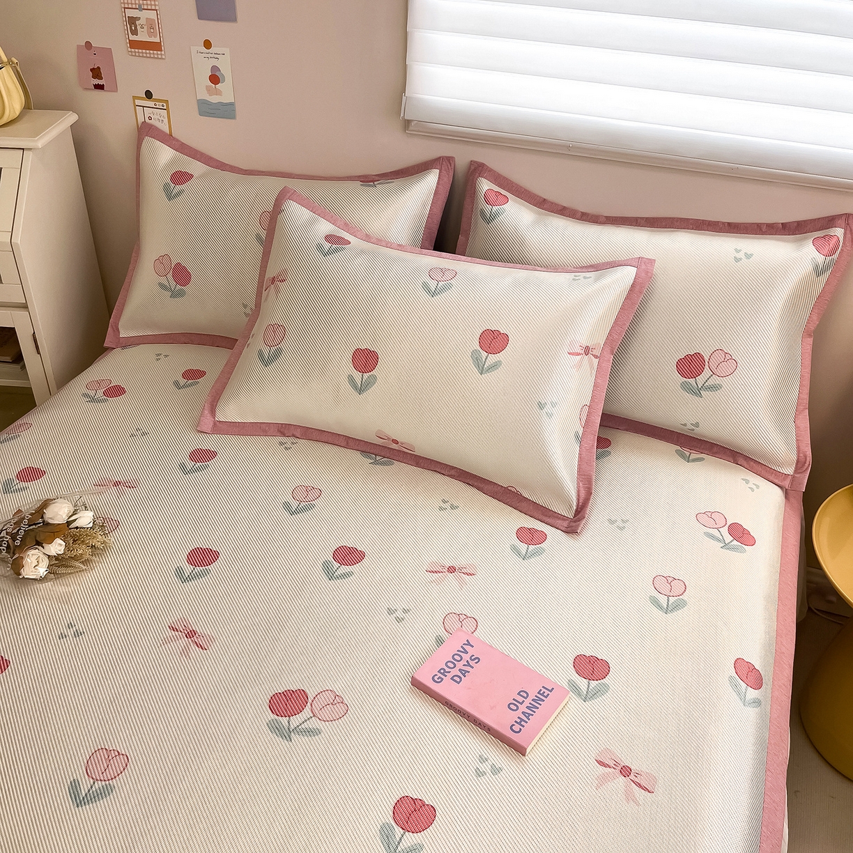 91家纺网 家纺一手货源 找家纺 懒猫家纺 2026春夏新款600D数码印花冰藤凉席席子-床席款 郁金香