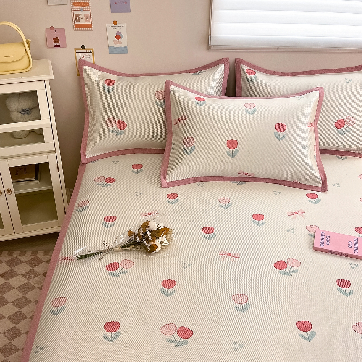 91家纺网 家纺一手货源 找家纺 懒猫家纺 2026春夏新款600D数码印花冰藤凉席席子-床席款 郁金香