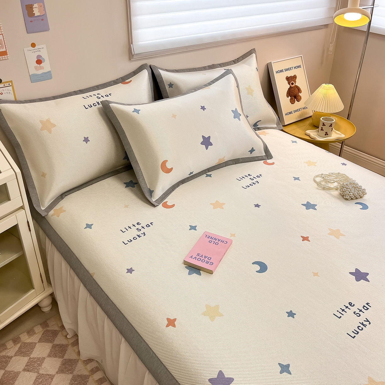 91家纺网 家纺一手货源 找家纺 懒猫家纺 2026春夏新款600D数码印花冰藤凉席席子-床席款 小星愿