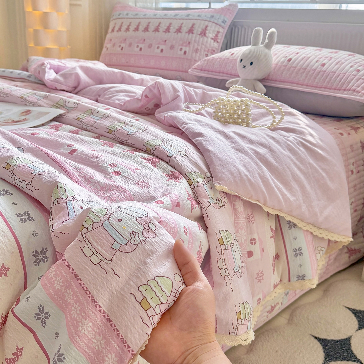 91家纺网 家纺一手货源 找家纺 （总）悠米悠家 2026春夏新款木棉双层纱单夏被夏凉被空调被床盖四件套