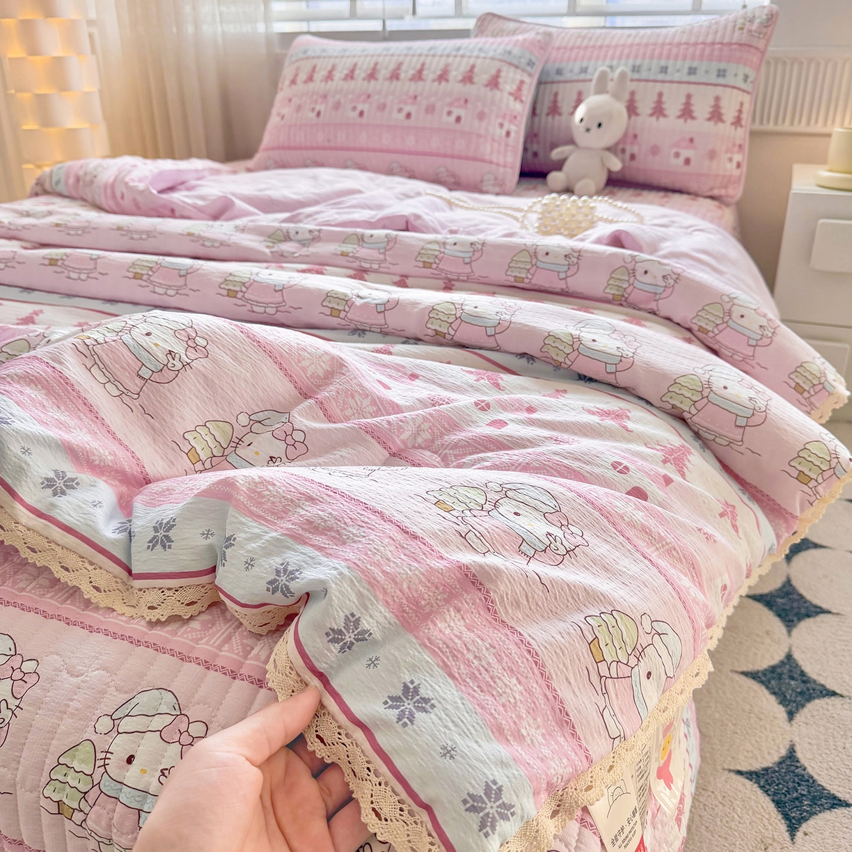 91家纺网 家纺一手货源 找家纺 （总）悠米悠家 2026春夏新款木棉双层纱单夏被夏凉被空调被床盖四件套