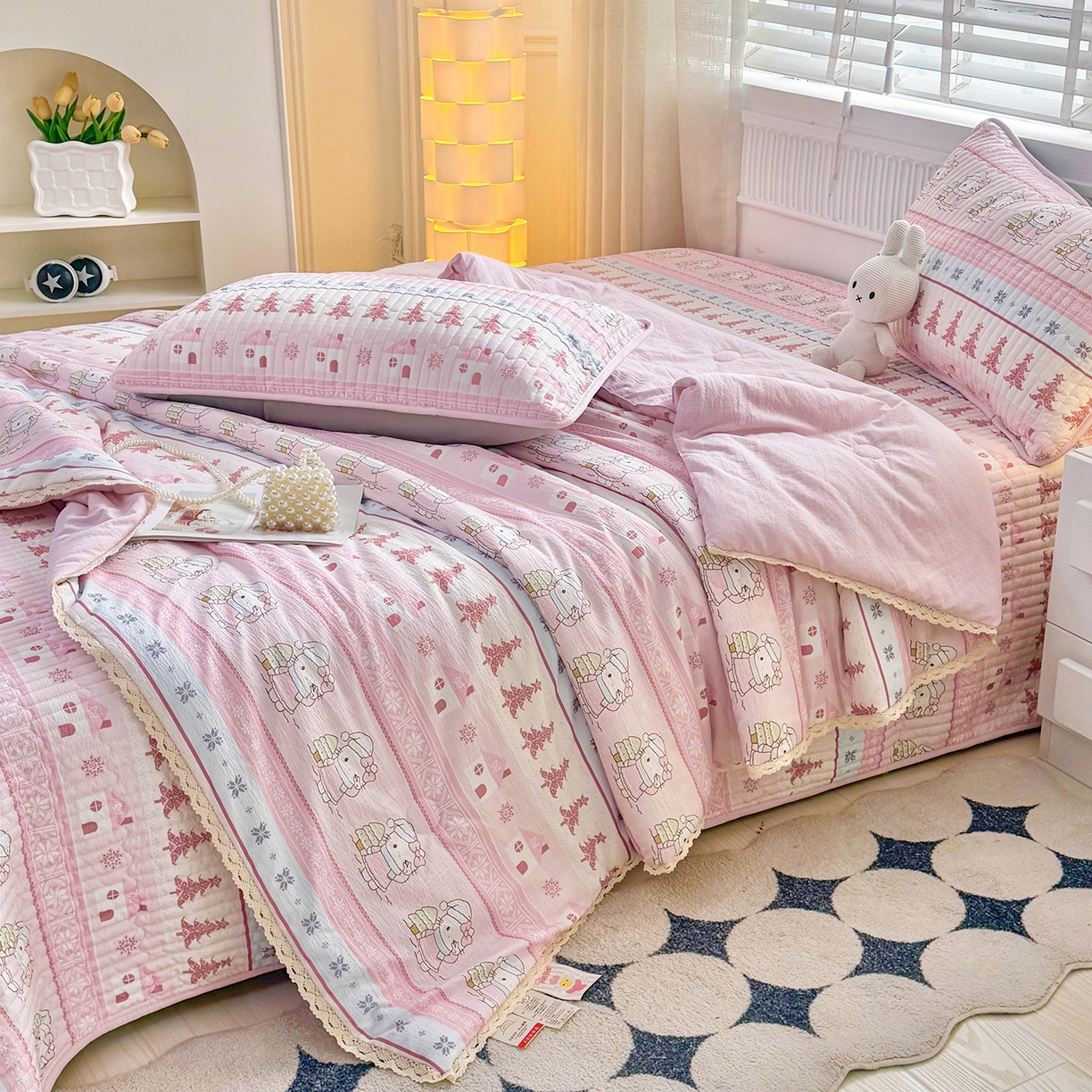 91家纺网 家纺一手货源 找家纺 （总）悠米悠家 2026春夏新款木棉双层纱单夏被夏凉被空调被床盖四件套