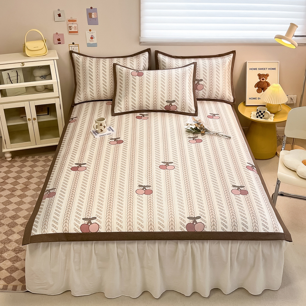 91家纺网 家纺一手货源 找家纺 懒猫家纺 2026春夏新款600D数码印花冰藤凉席席子-床席款 硕果