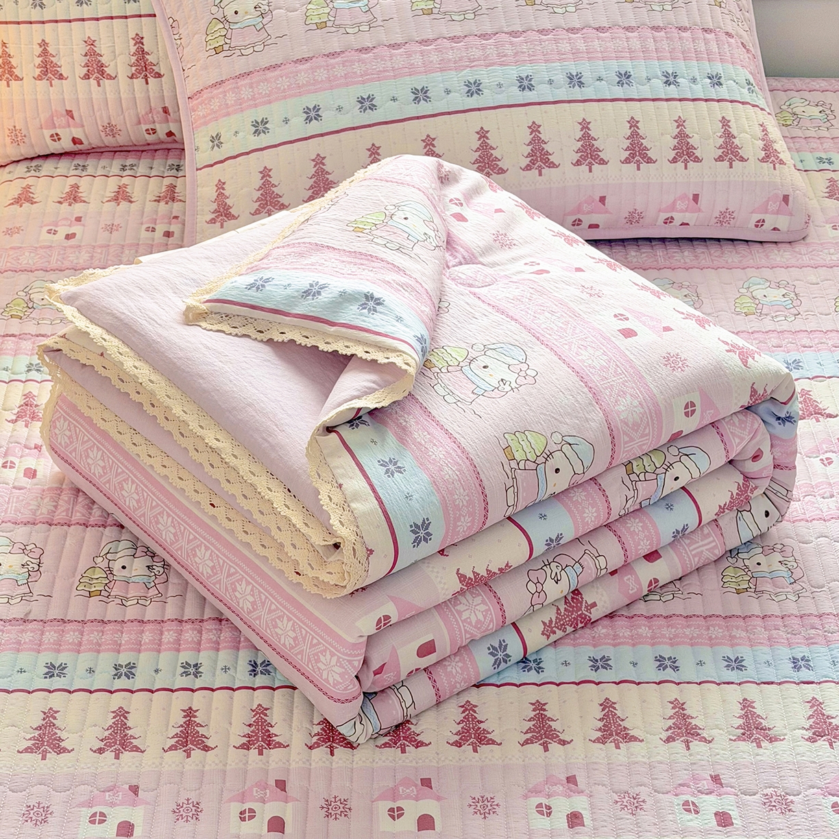 91家纺网 家纺一手货源 找家纺 （总）悠米悠家 2026春夏新款木棉双层纱单夏被夏凉被空调被床盖四件套