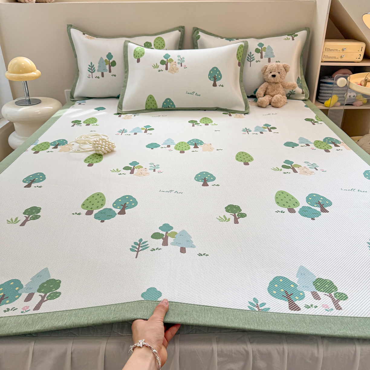 懒猫家纺 2026春夏新款600D数码印花冰藤凉席席子-床席款 森林小熊