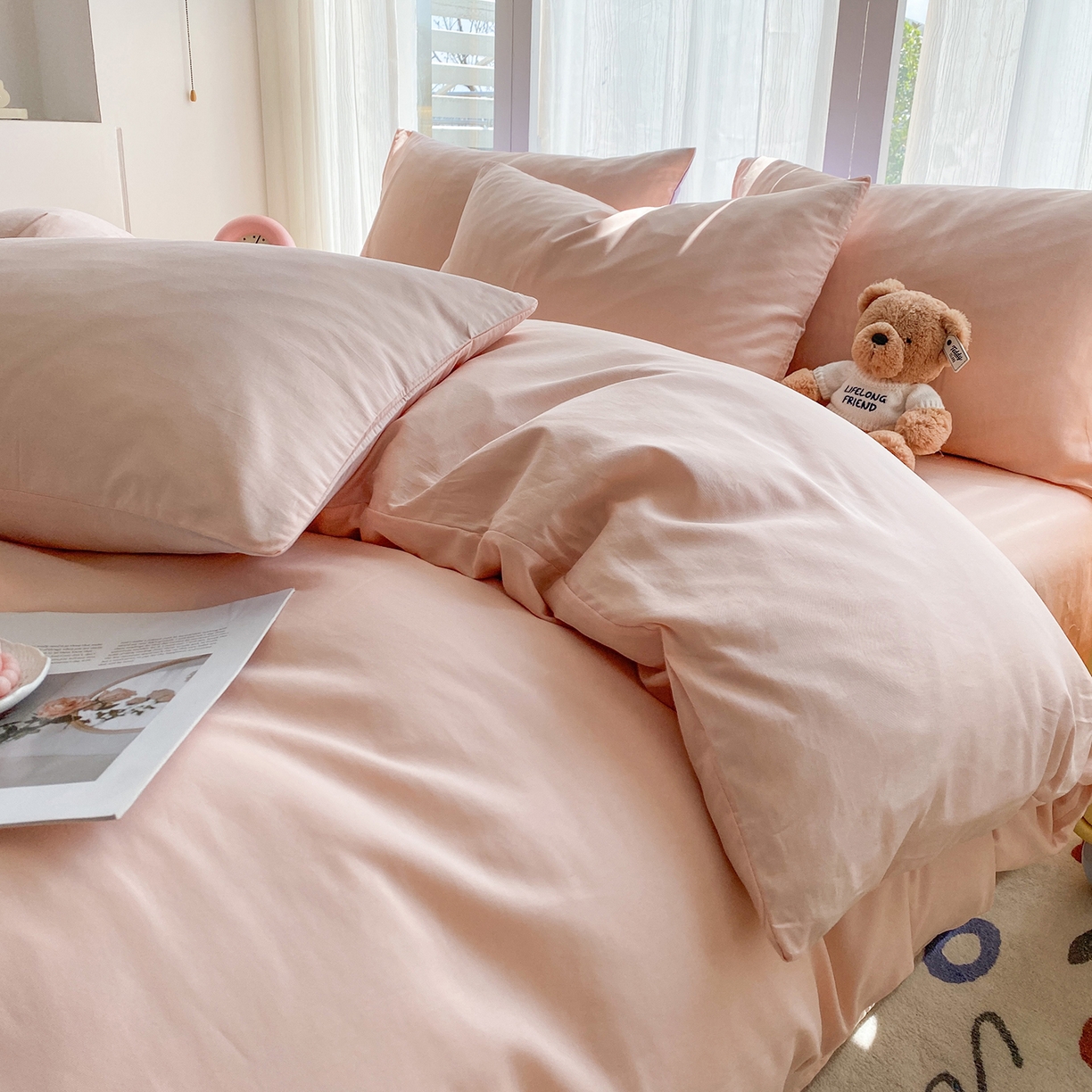 91家纺网 家纺一手货源 找家纺 女子家纺 2026新款全棉纯棉水洗棉布标四件套 公主粉