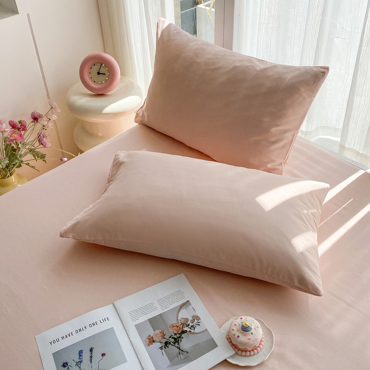 91家纺网 家纺一手货源 找家纺 女子家纺 2026新款全棉纯棉水洗棉布标四件套 公主粉