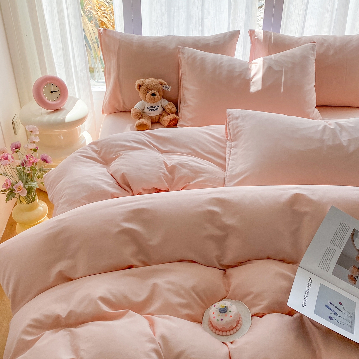 91家纺网 家纺一手货源 找家纺 女子家纺 2026新款全棉纯棉水洗棉布标四件套 公主粉