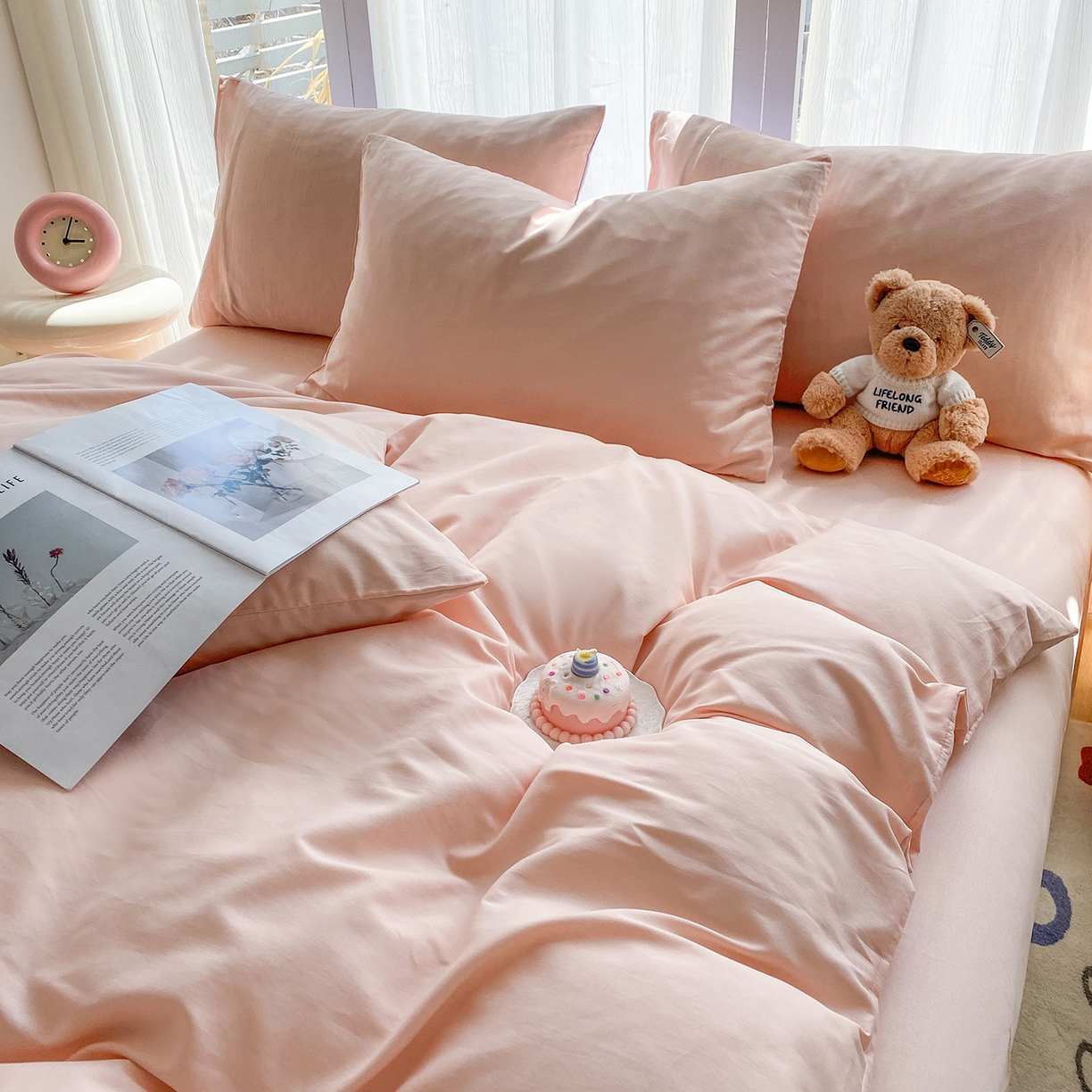 91家纺网 家纺一手货源 找家纺 女子家纺 2026新款全棉纯棉水洗棉布标四件套 公主粉