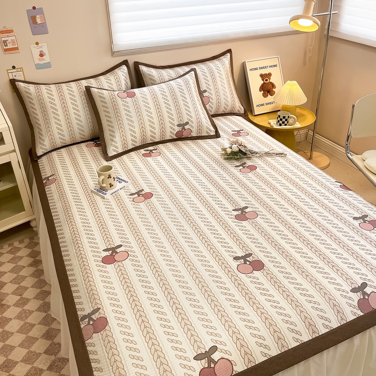 91家纺网 家纺一手货源 找家纺 懒猫家纺 2026春夏新款600D数码印花冰藤凉席席子-床席款 硕果