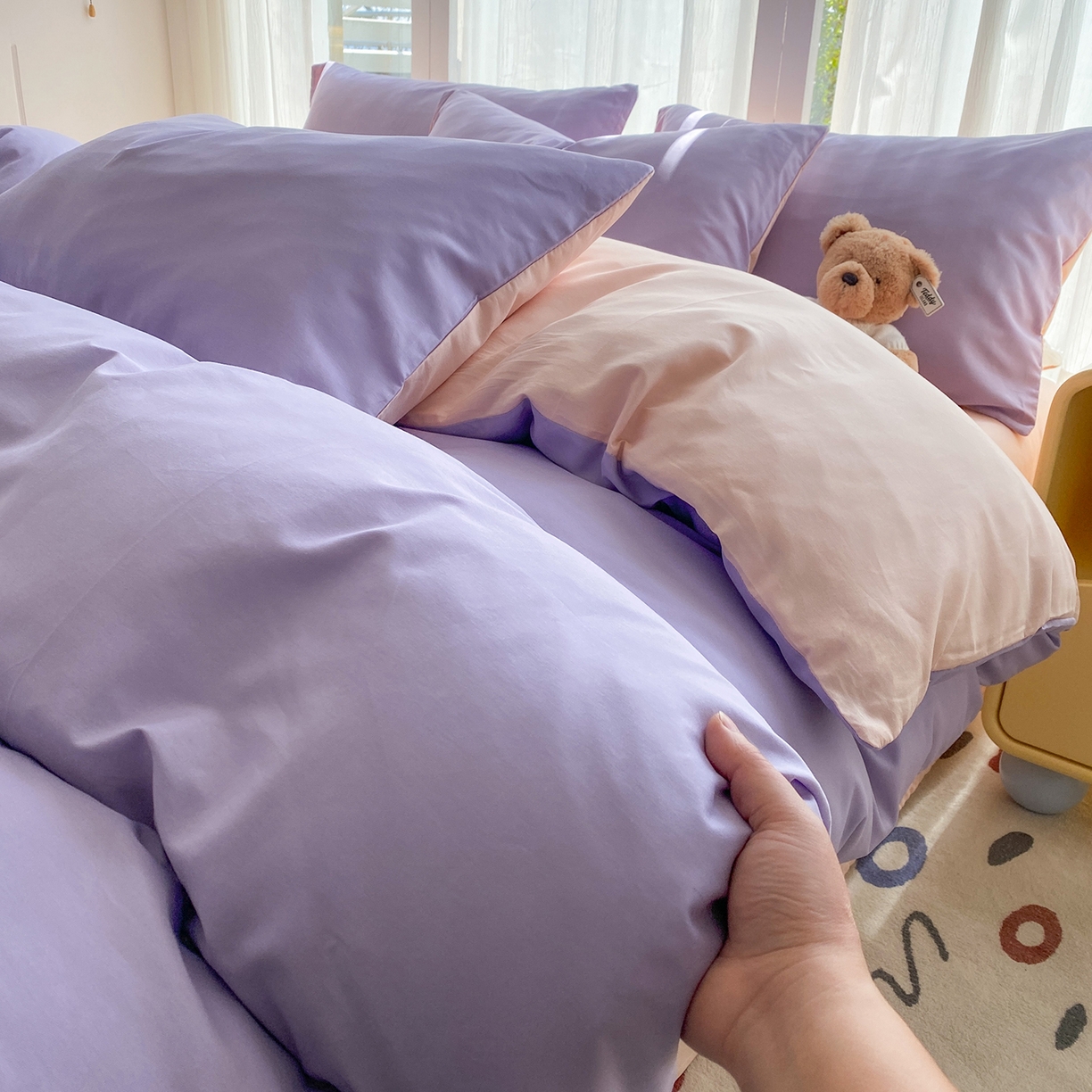 91家纺网 家纺一手货源 找家纺 女子家纺 2026新款全棉纯棉水洗棉布标四件套 丁香紫