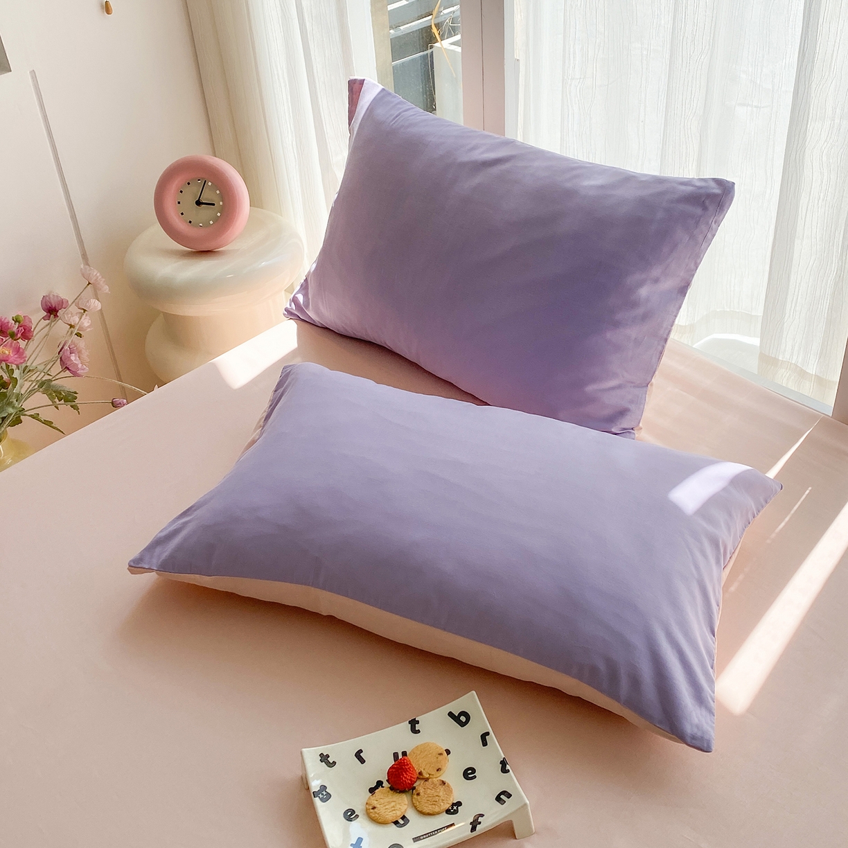 91家纺网 家纺一手货源 找家纺 女子家纺 2026新款全棉纯棉水洗棉布标四件套 丁香紫