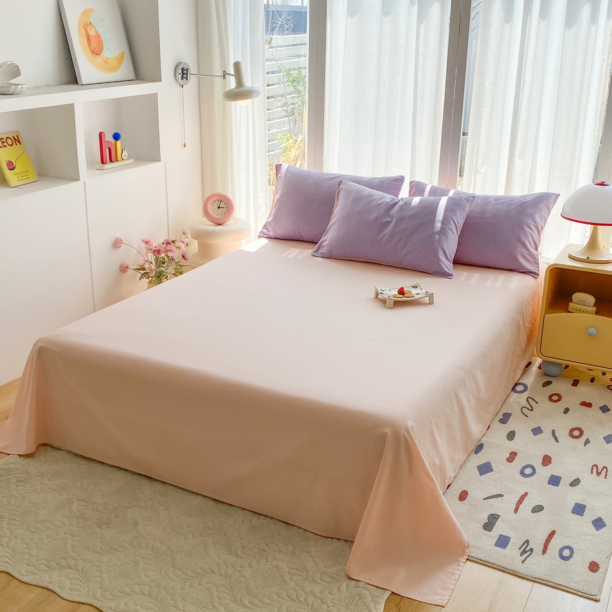 91家纺网 家纺一手货源 找家纺 女子家纺 2026新款全棉纯棉水洗棉布标四件套 丁香紫