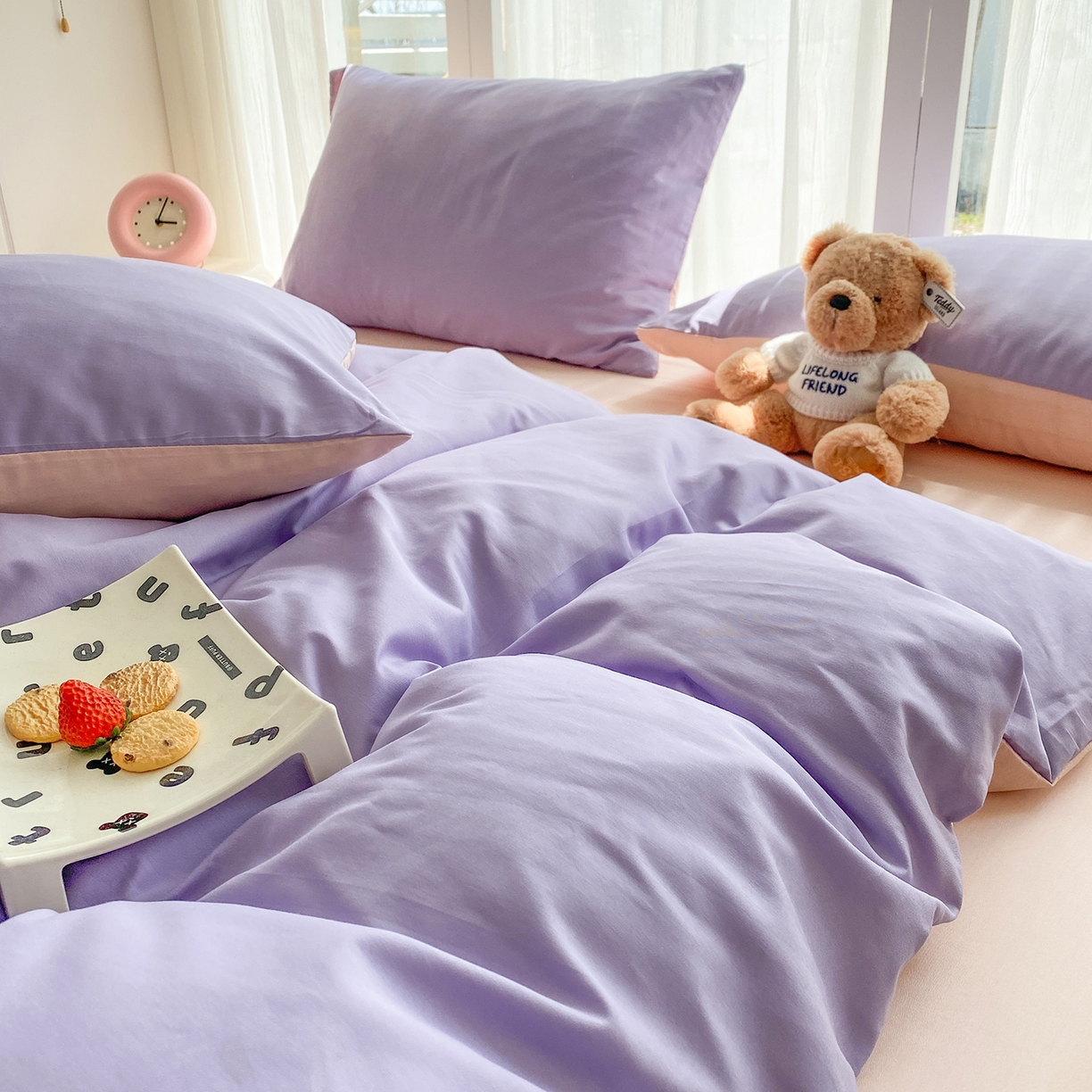 91家纺网 家纺一手货源 找家纺 女子家纺 2026新款全棉纯棉水洗棉布标四件套 丁香紫