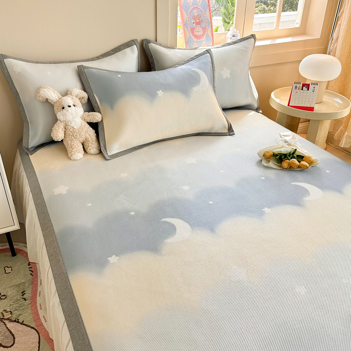 91家纺网 家纺一手货源 找家纺 懒猫家纺 2026春夏新款600D数码印花冰藤凉席席子-床席款 星月