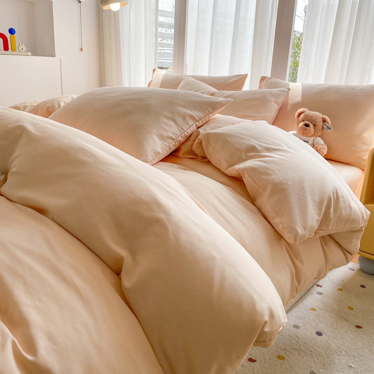 女子家纺 2026新款全棉纯棉水洗棉布标四件套 米杏