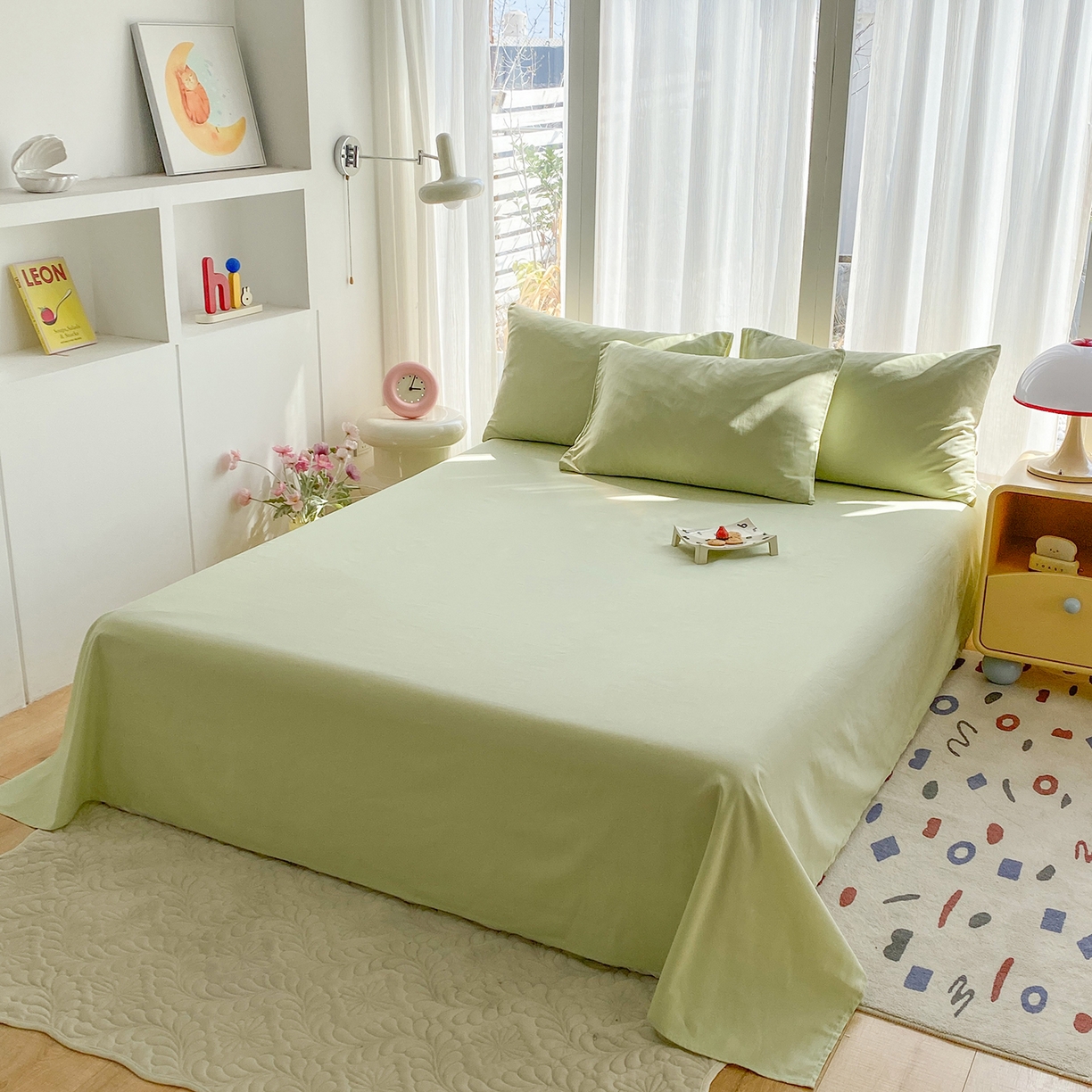 91家纺网 家纺一手货源 找家纺 女子家纺 2026新款全棉纯棉水洗棉布标四件套 抹茶绿