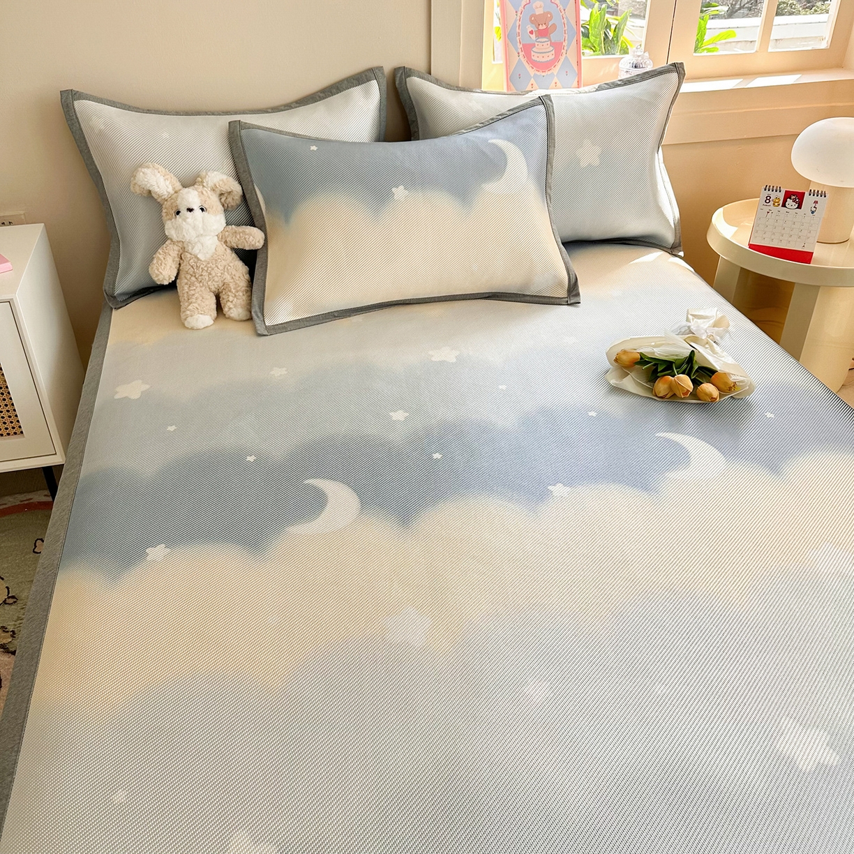 91家纺网 家纺一手货源 找家纺 懒猫家纺 2026春夏新款600D数码印花冰藤凉席席子-床席款 星月