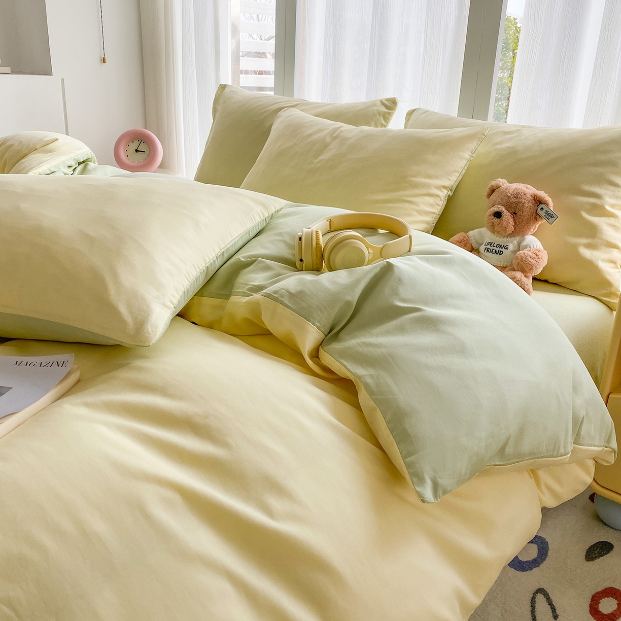 91家纺网 家纺一手货源 找家纺 女子家纺 2026新款全棉纯棉水洗棉布标四件套 奶黄