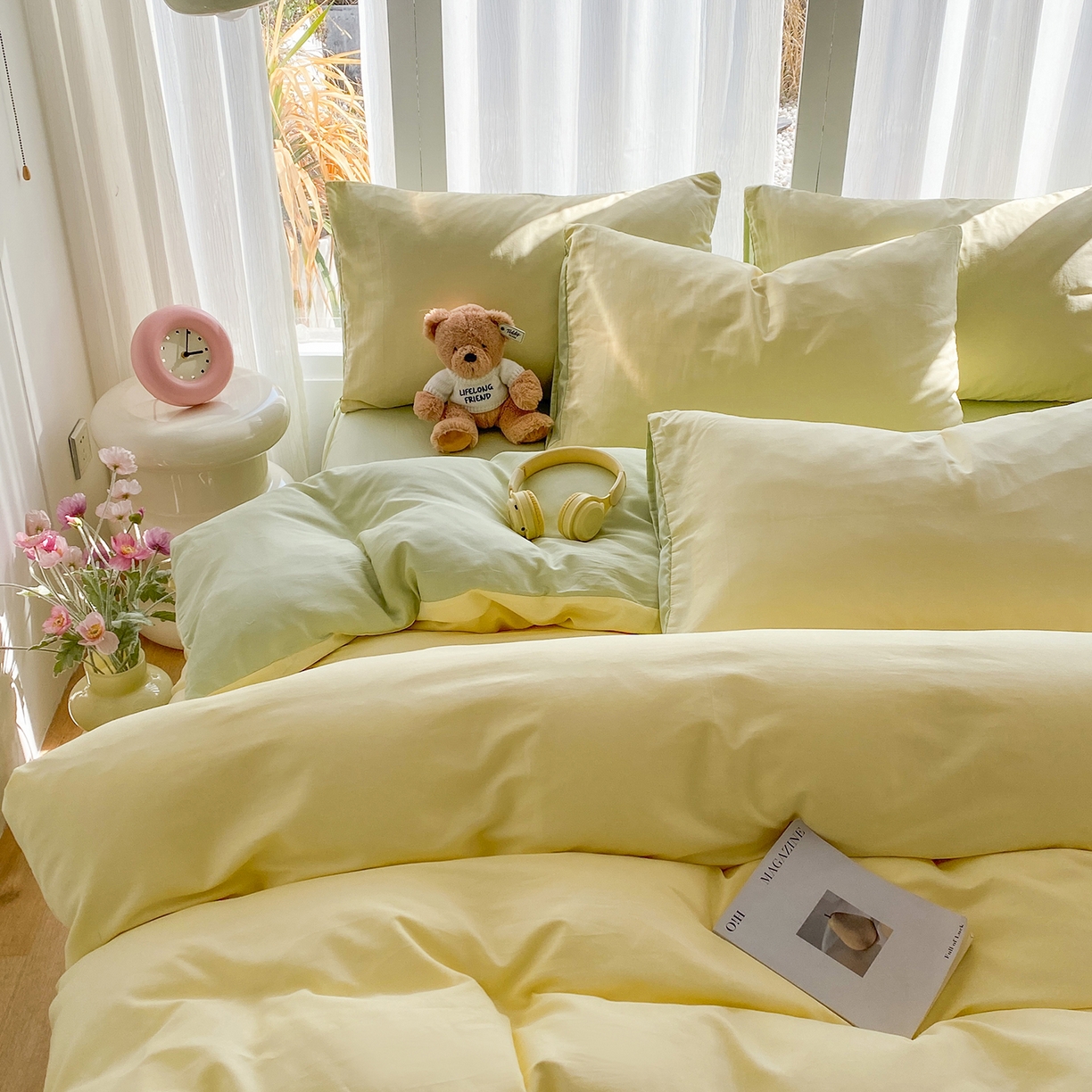 91家纺网 家纺一手货源 找家纺 女子家纺 2026新款全棉纯棉水洗棉布标四件套 奶黄