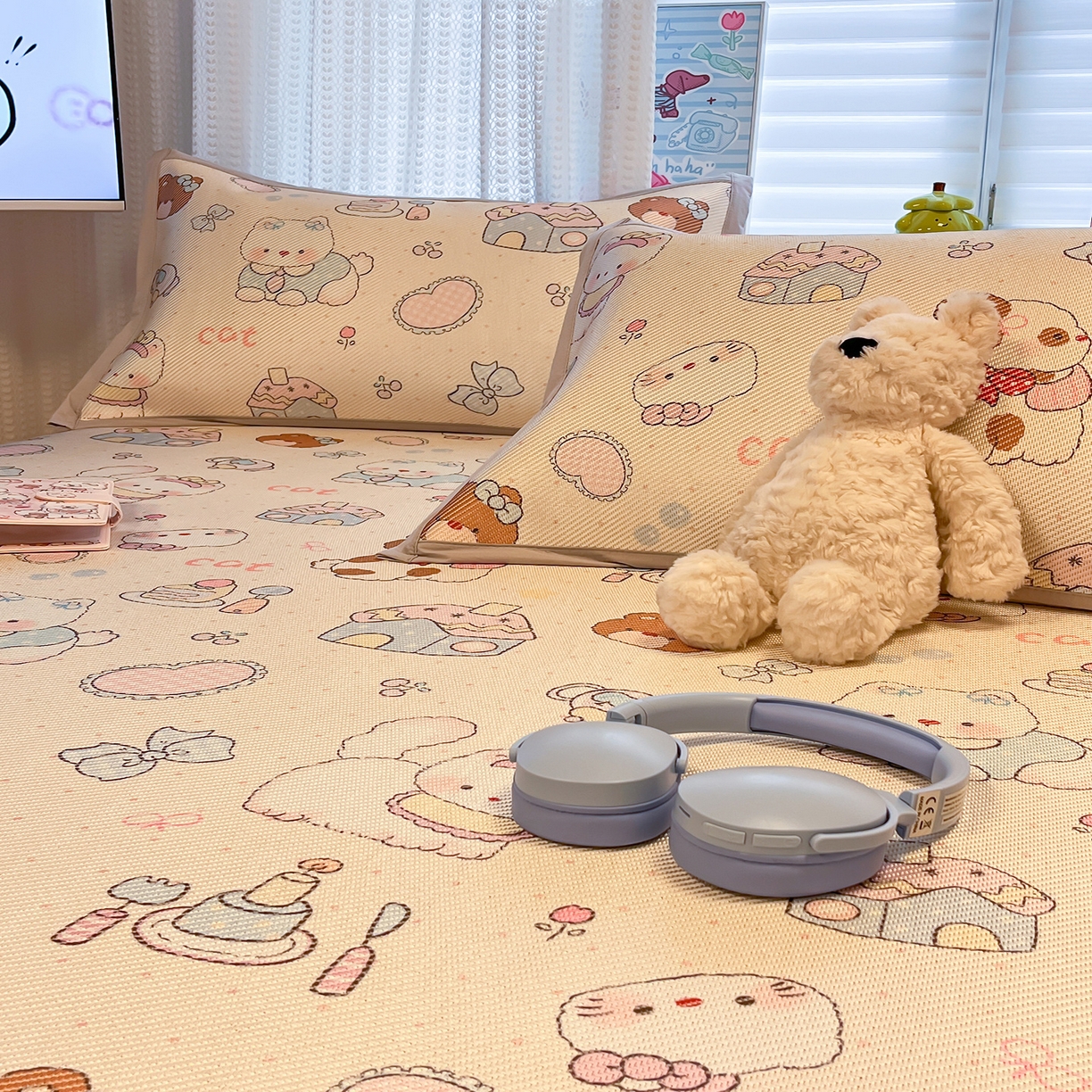 91家纺网 家纺一手货源 找家纺 懒猫家纺 2026春夏新款600D数码印花冰藤凉席席子-床席款 甜品小屋