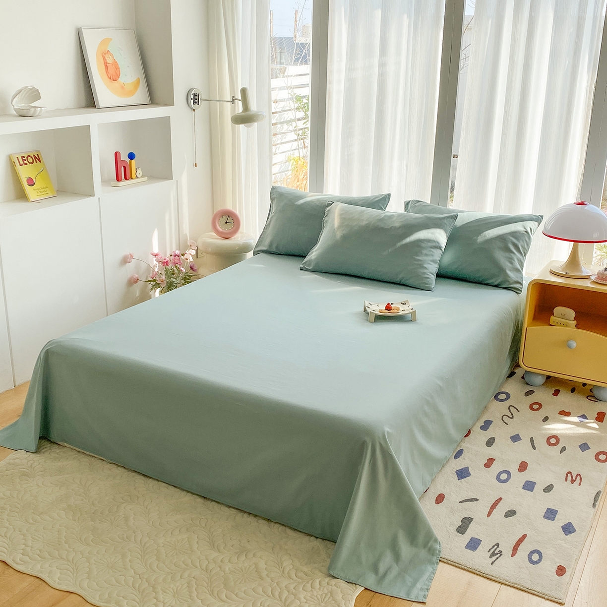 91家纺网 家纺一手货源 找家纺 女子家纺 2026新款全棉纯棉水洗棉布标四件套 浅蓝