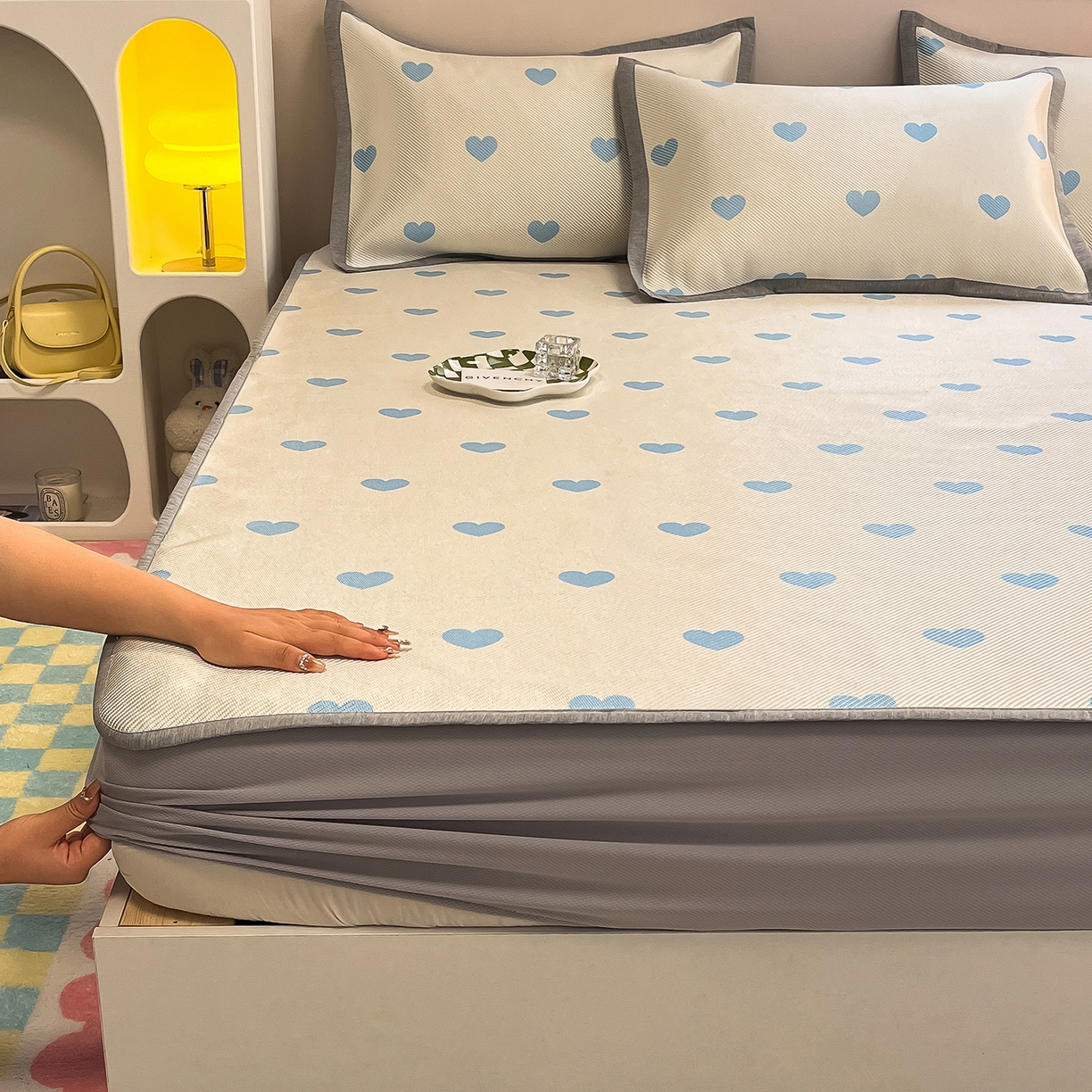 91家纺网 家纺一手货源 找家纺 （总）懒猫家纺 2026春夏新款600D数码印花冰藤凉席席子-床笠款