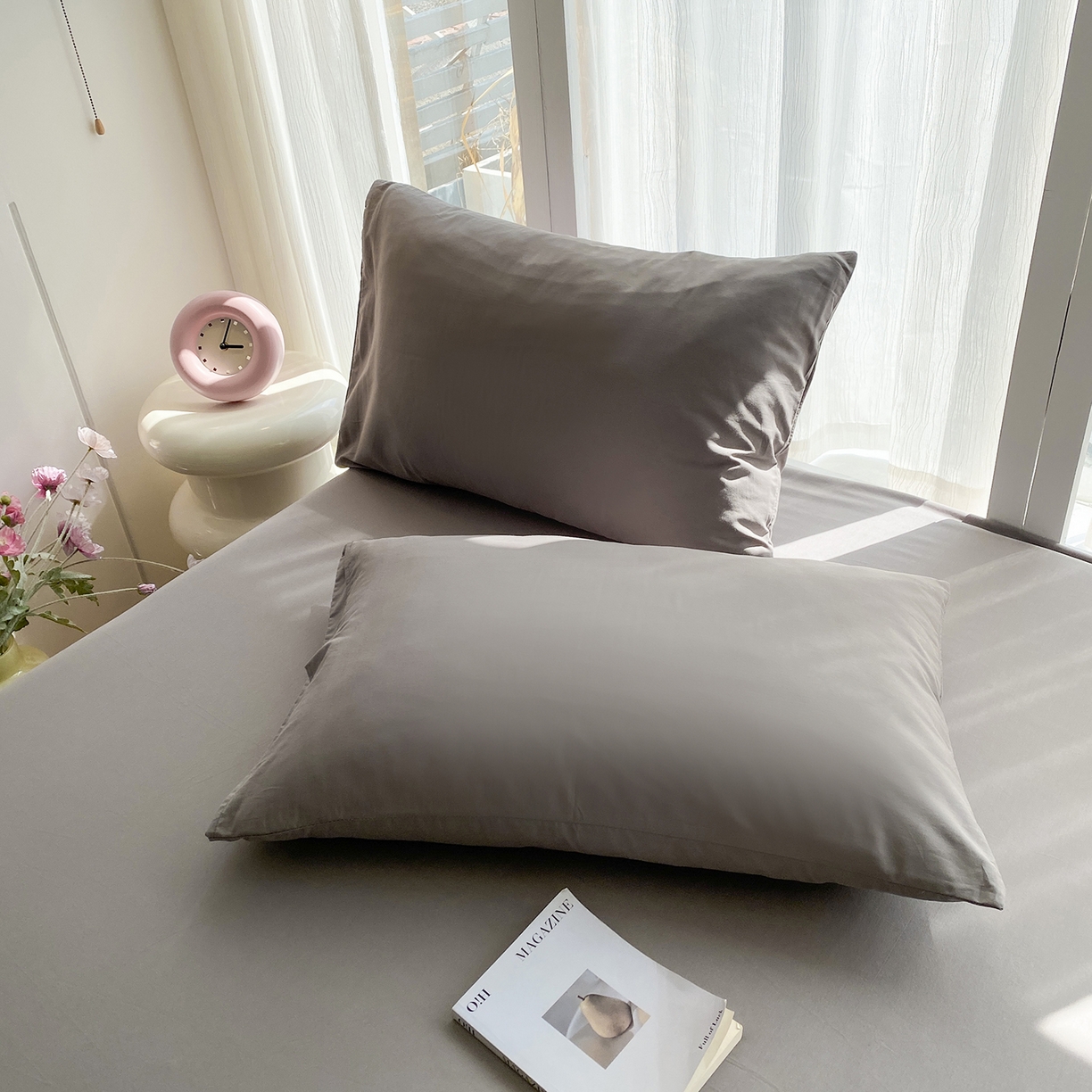 91家纺网 家纺一手货源 找家纺 女子家纺 2026新款全棉纯棉水洗棉布标四件套 时尚灰