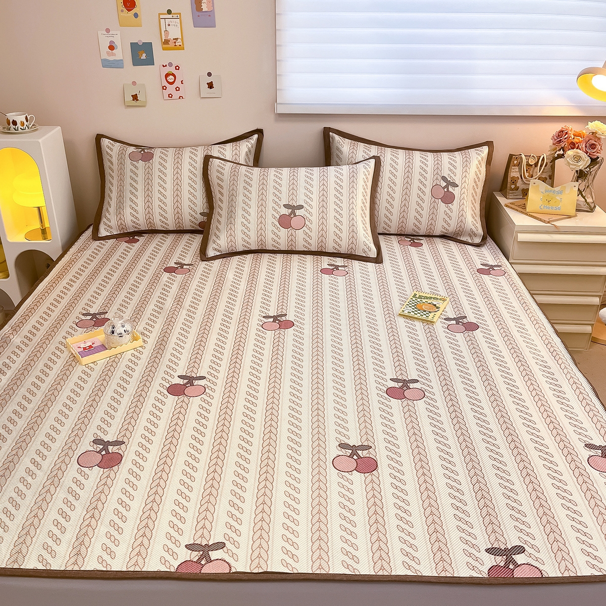 懒猫家纺 2026春夏新款600D数码印花冰藤凉席席子-床笠款 硕果