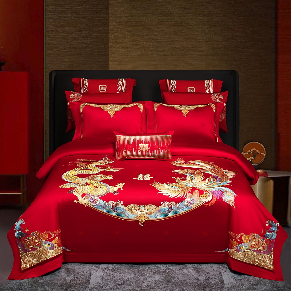 91家纺网 家纺一手货源 找家纺 蒂爵 2026新款提花顶奢重工绣花工艺款婚庆四件套多件套490系列 龙凤赐福