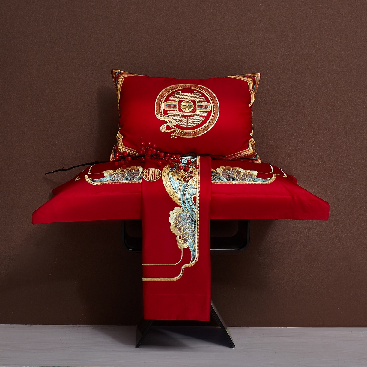 91家纺网 家纺一手货源 找家纺 蒂爵 2026新款提花顶奢重工绣花工艺款婚庆四件套多件套490系列 代代相传