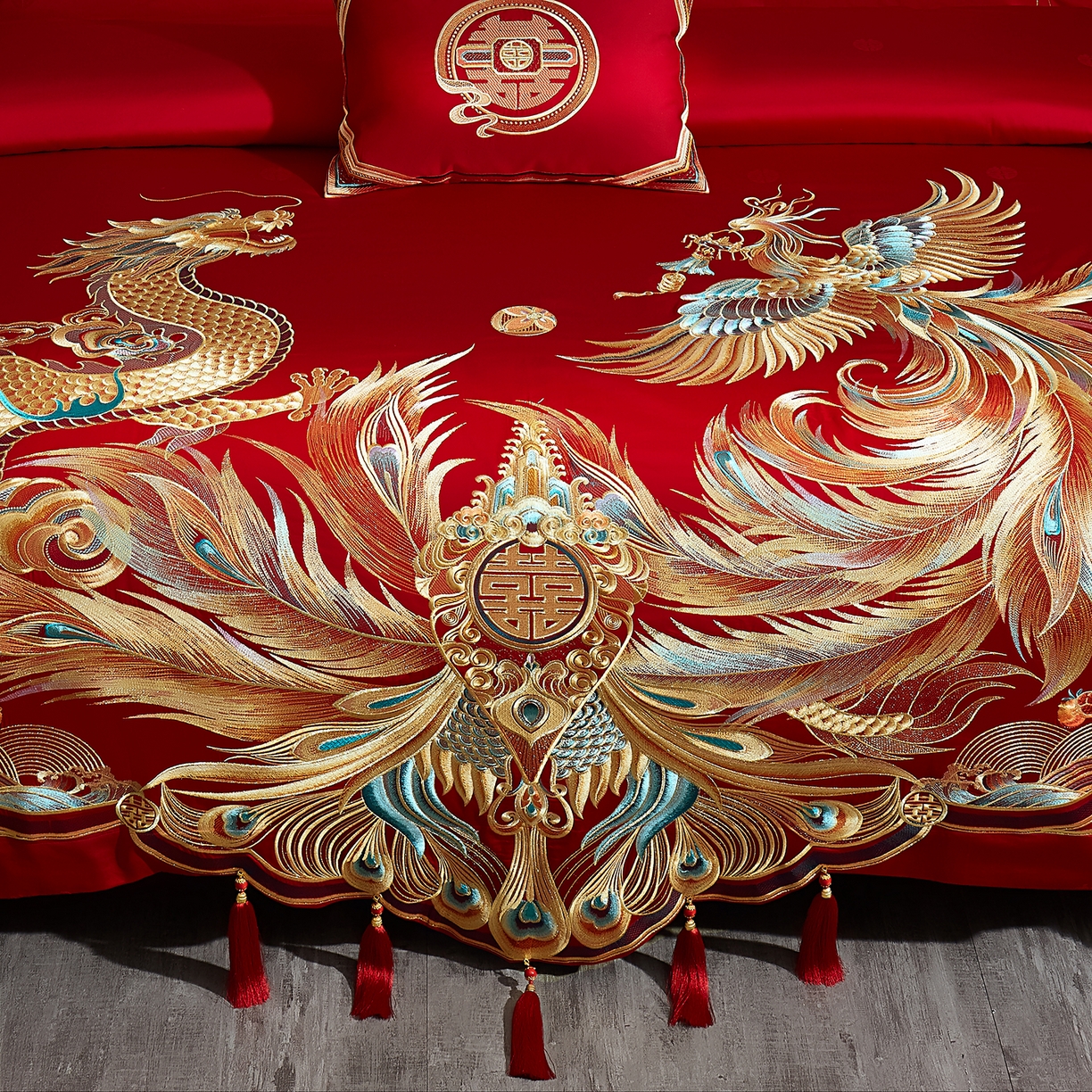 91家纺网 家纺一手货源 找家纺 蒂爵 2026新款提花顶奢重工绣花工艺款婚庆四件套多件套490系列 代代相传