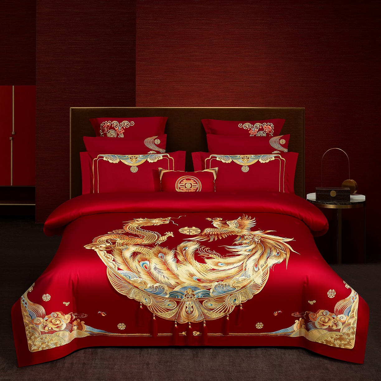 蒂爵 2026新款提花顶奢重工绣花工艺款婚庆四件套多件套490系列 鸿福满堂