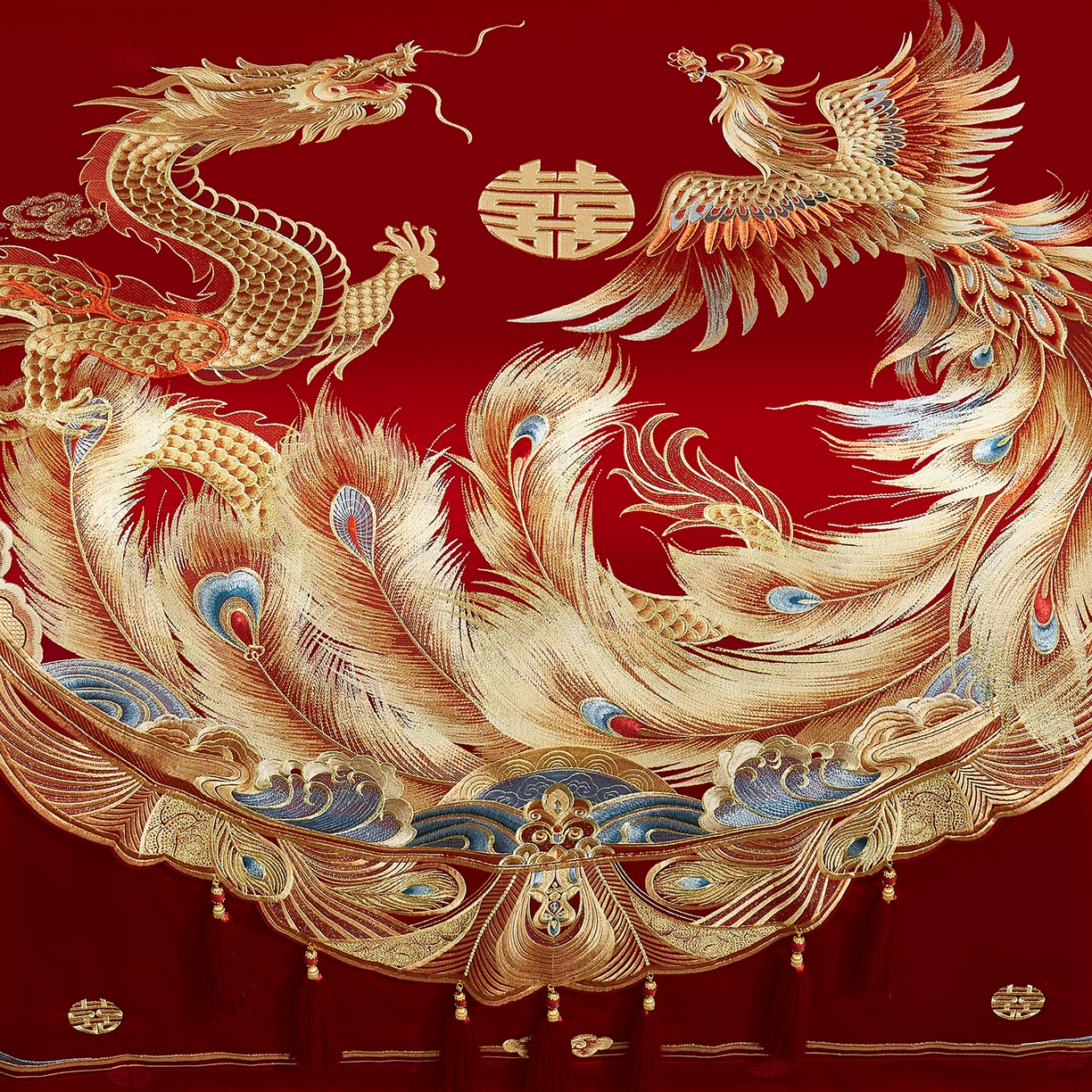 91家纺网 家纺一手货源 找家纺 蒂爵 2026新款提花顶奢重工绣花工艺款婚庆四件套多件套490系列 鸿福满堂