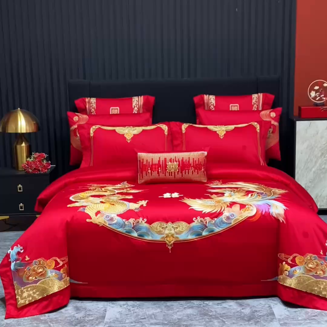 91家纺网 家纺一手货源 找家纺 蒂爵 2026新款提花顶奢重工绣花工艺款婚庆四件套多件套490系列 鸿福满堂