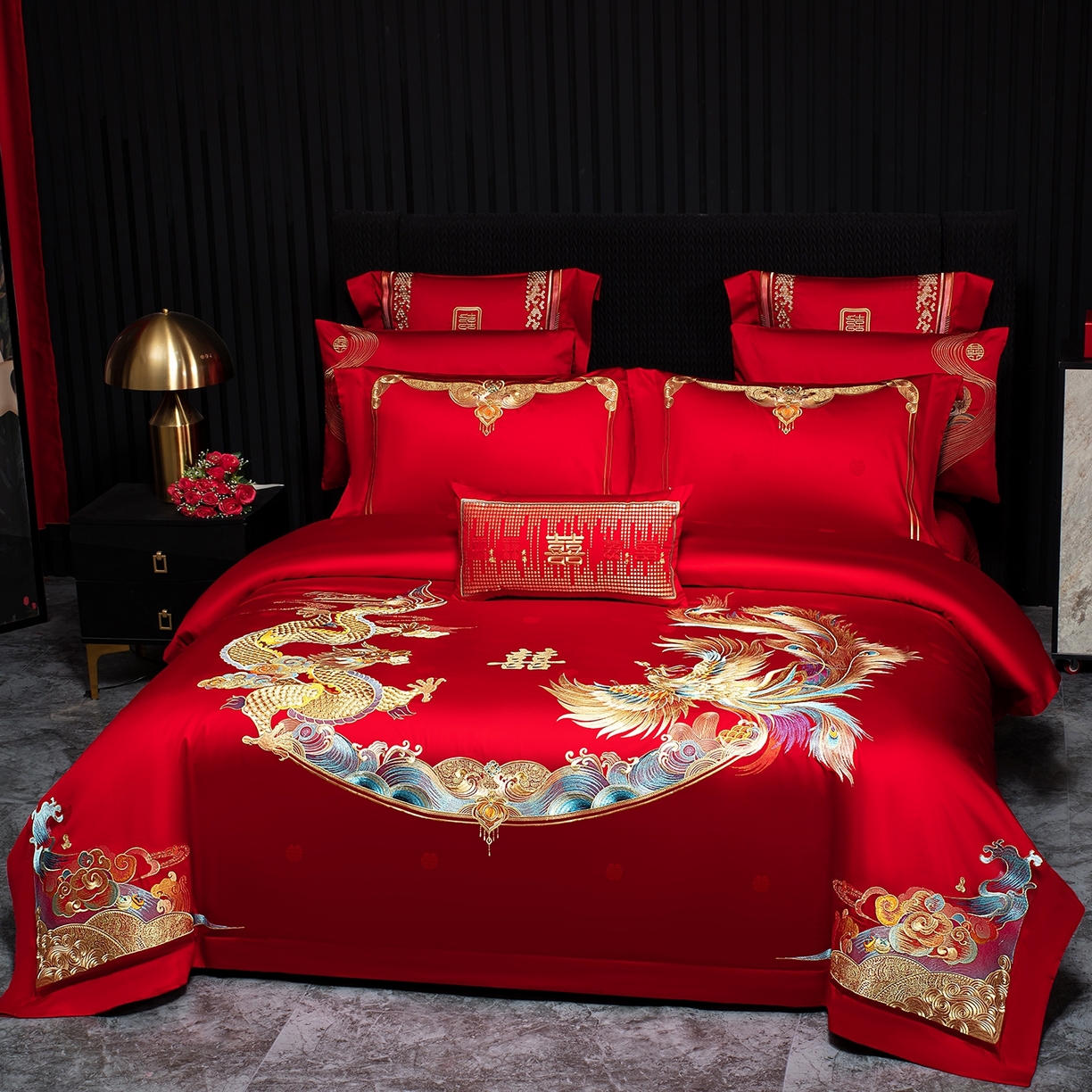 91家纺网 家纺一手货源 找家纺 蒂爵 2026新款提花顶奢重工绣花工艺款婚庆四件套多件套490系列 龙凤赐福