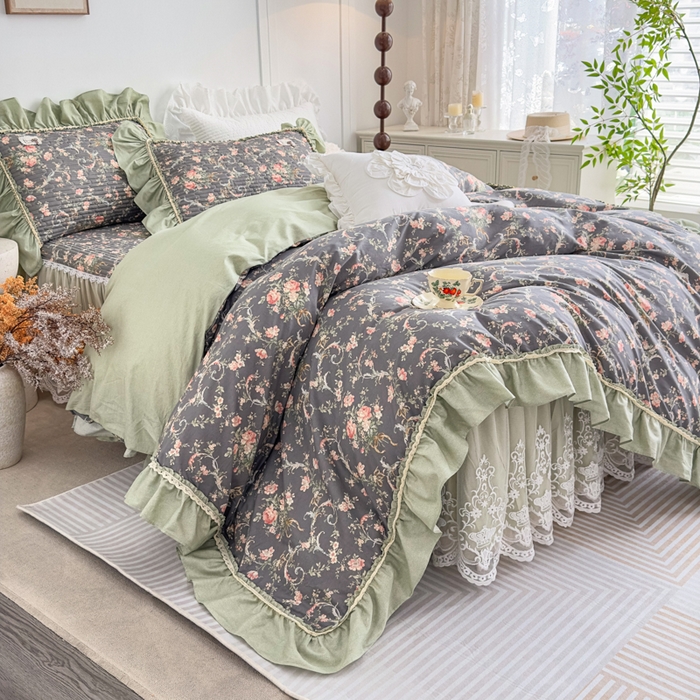 91家纺网 家纺一手货源 找家纺 （总）菊上家纺 2026新款法式田园风蕾丝床裙