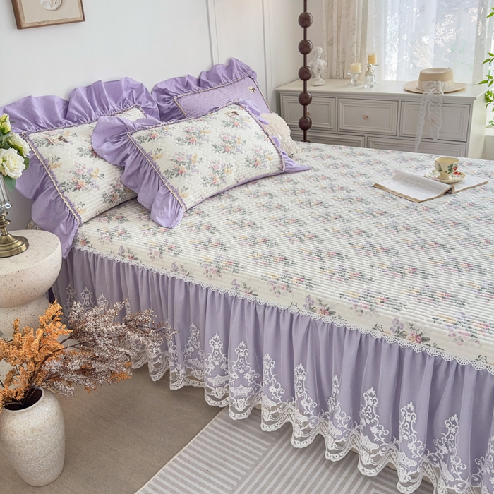 91家纺网 家纺一手货源 找家纺 菊上家纺 2026新款法式田园风蕾丝床裙 绫香紫